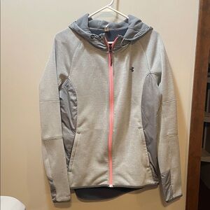 Under Armour Women's Light Gray Ski Jacket with Pink Zipper